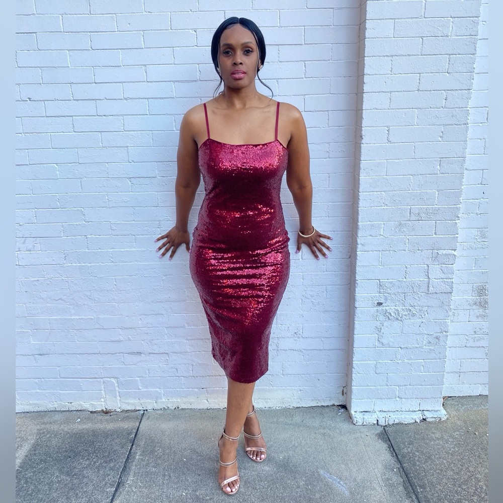 “Ruby Red” Sequined Midi - Picture 4 of 4